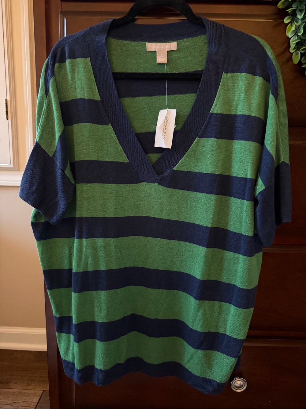 Banana Republic Ribbed V-Neck Sweater in Navy & Green
